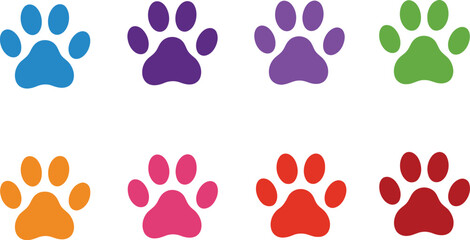 Fototapeta premium Colorful collection of stylized paw prints in a grid layout Vector