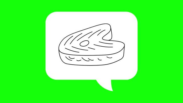 Fish meat, raw slice cut drawing sketch in white dialogue box. Animated chat, conversation vector icon. Salmon idea, hand-drawn, fresh thought symbol. Popup animation green screen background template
