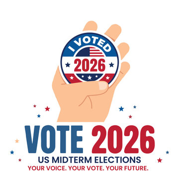 US Midterm Elections 2026 Hand Holding Vote Seal Logo Patriotic Vector Design