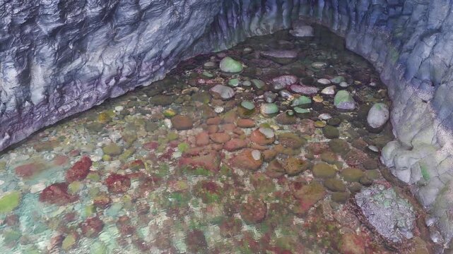 Aerial Panoramic View Pristine Rock Pool La Laja El Hierro Canary Islands Spain Natural Pool Volcanic Coastline