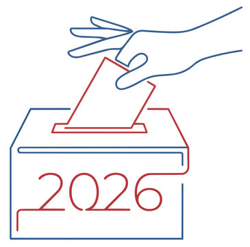 US Midterm Elections 2026 Vote Logo with Ballot Box Icon Patriotic Vector Design