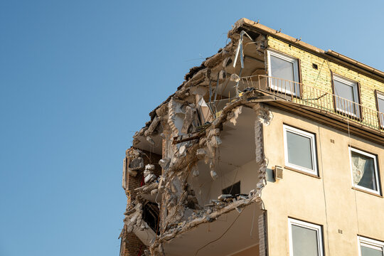 Half demolished apartment house
