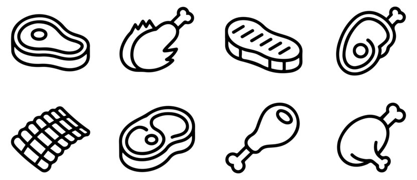 meat food barbecue protein icon set