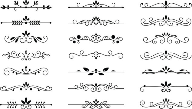 Vintage art nouveau borders and dividers with floral ornaments, baroque decorative frames and elegant heading separators vector collection