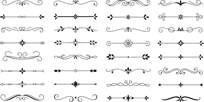 Vintage art nouveau borders and dividers with floral ornaments, baroque decorative frames and elegant heading separators vector collection