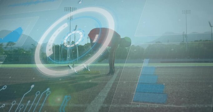 Animation of data processing over disabled african american male runner