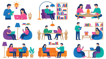 Fototapeta premium Freelance employees working remotely from home using modern gadgets.