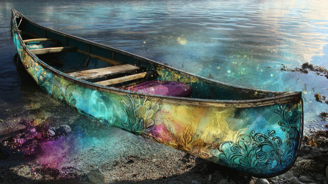 Magical Artistic Canoe at the Sparkling Water's Edge