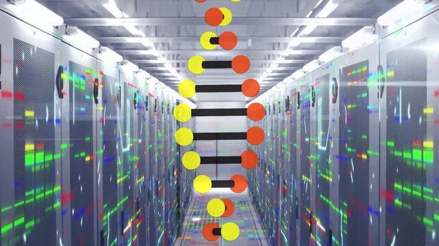 Animation of moving shapes over server room