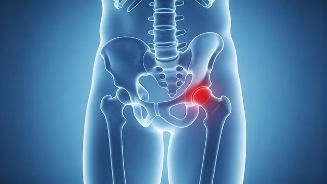 Human pelvic bone anatomy with highlighted joint