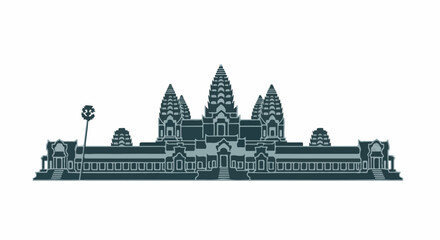 Obraz premium A silhouette of a large, ancient temple complex with multiple spires and intricate details