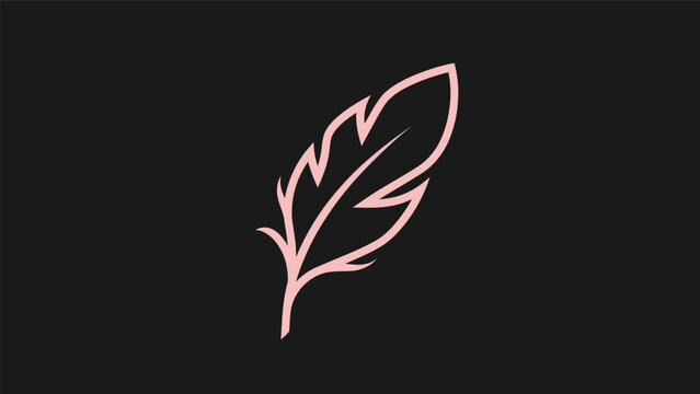 Pink feather outline on black background