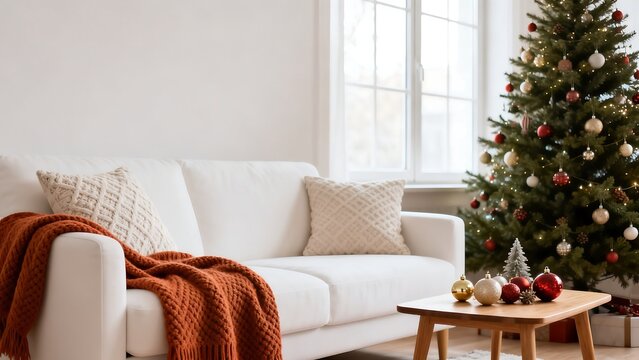 Cozy living room with Christmas tree