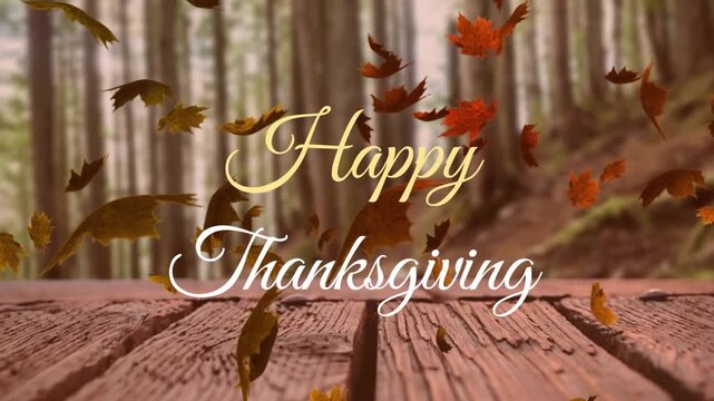 Animation of happy thanksgiving text over trees