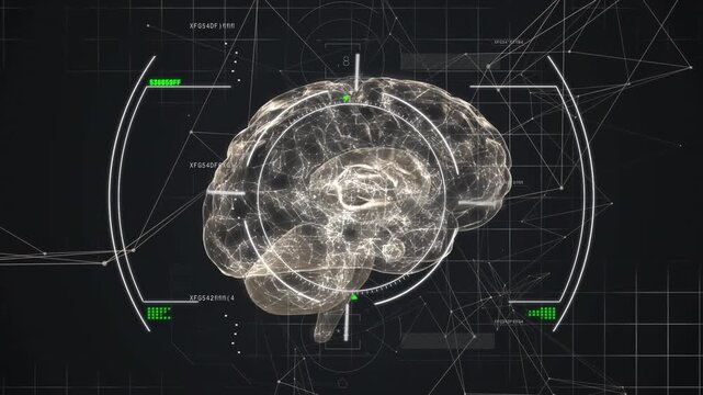 Animation of brain, glitch and viewfinder in black space
