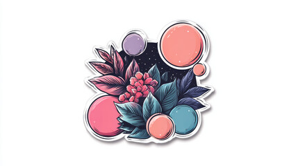 Fototapeta premium Vibrant Floral and Abstract Cosmic Sticker Illustration