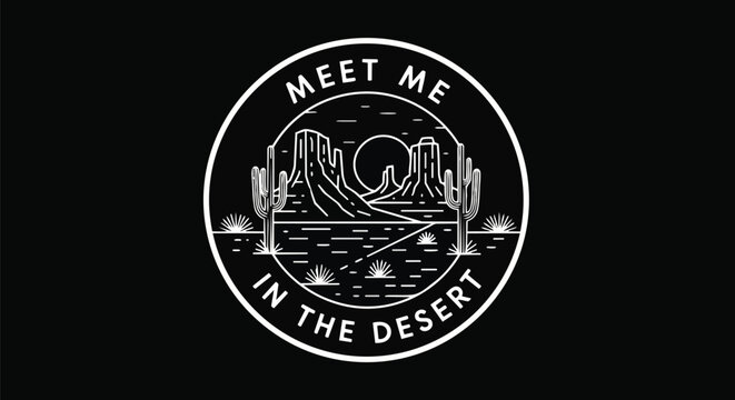 Modern Desert Logo with Simple Lines, against a Black Background, perfect for travel blogs, adventure brands, and event promotion.