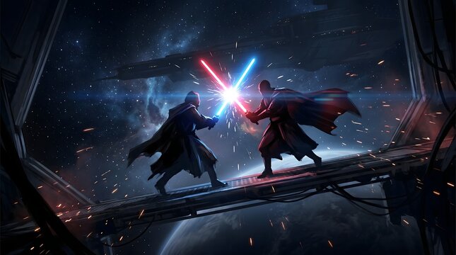 Epic Lightsaber Duel in Space - Sci-Fi Battle