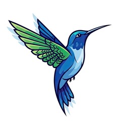 Fototapeta premium Vibrant hummingbird illustration with green and blue feathers isolated