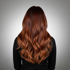 Fototapeta premium Woman with long wavy red hair wearing black shirt long hair wavy hair