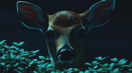 Naklejka premium Mysterious Deer Portrait with Ethereal Blue Light
