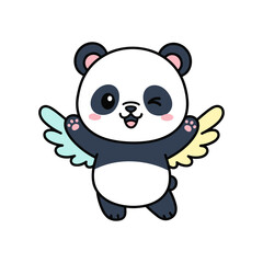 Fototapeta premium cute cartoon panda with colorful wings, smiling and playful