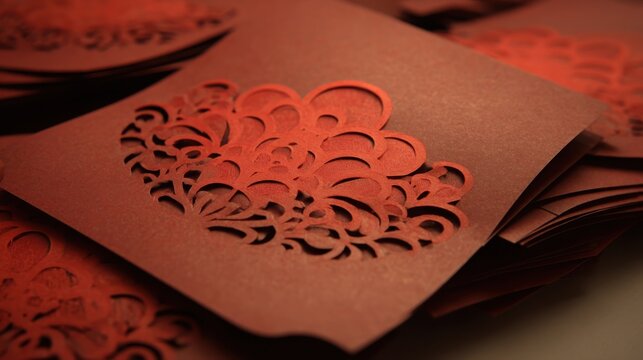 Intricate Layers of Red and Gold Textured Paper Cutouts Forming an Abstract Floral Pattern