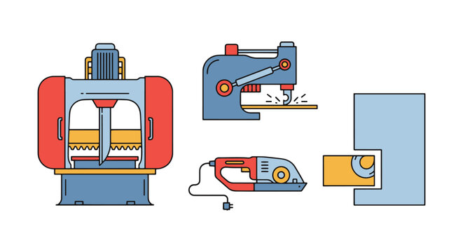 Shearing Machine Line art simple abstract color shapes