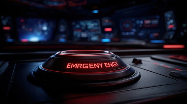 Illuminated Emergency Eject Button Glowing Red in a Futuristic Control Panel