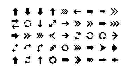 Naklejka premium Big black arrow icons set in modern flat style with directional UI symbols vector collection