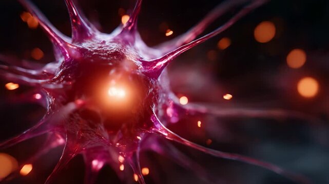 Dynamic Close-Up of a Neuron, Showcasing the Intricate Structure and Vibrant Activity of Nerve Cells in a High-Definition Rendered Environment
