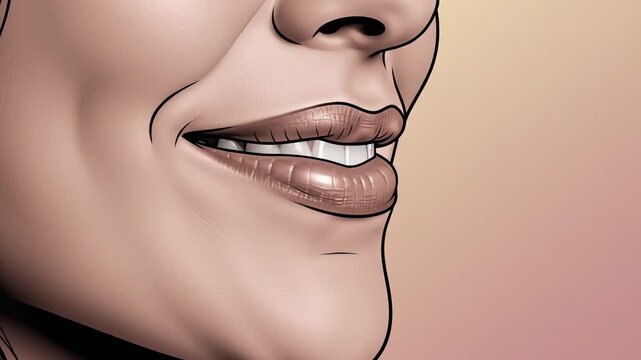 Close Up Portrait Lip Transformation From Neutral To Smile.