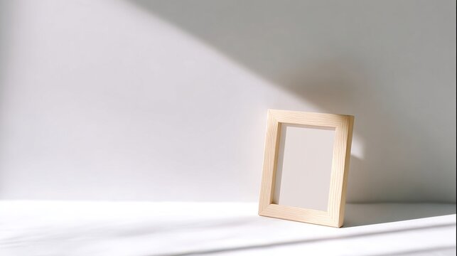 negative. Minimalist wooden frame on a white surface, highlighting simplicity and natural light in a serene composition. real-estate listings.