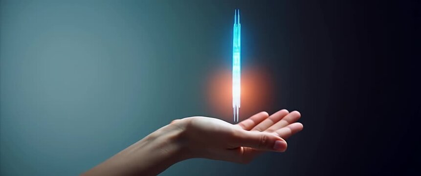 Open hand holds glowing digital compass, gently rotating with ambient light flicker; camera executes a slow, cinematic pan, emphasizing futuristic innovation and technology themes.