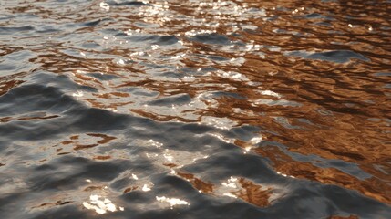 Obraz premium Detailed close up shows rippling water surface reflecting warm golden light.