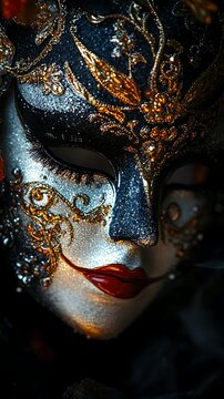 A venetian masquerade ball mask with ornate gold and blue decorations