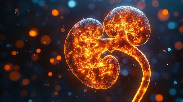 Glowing Human Kidney Anatomy with Abstract Particles.