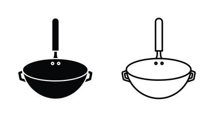 Obraz premium Two wok illustrations one solid black one outlined in black and white