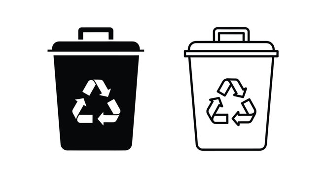 Two trash cans one for waste one for recycling shown as icons