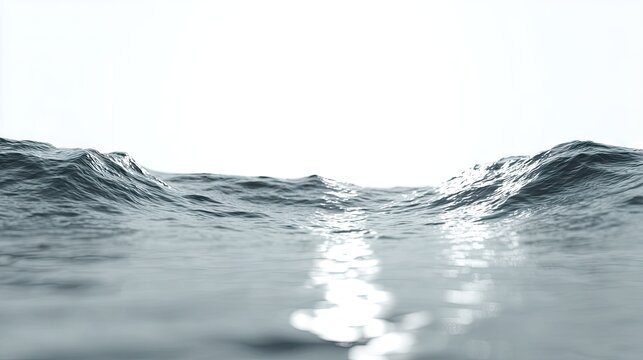 Rolling ocean waves meet the bright, featureless horizon under an overexposed sky