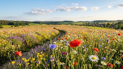 Obraz premium bright summer flower field under warm sunlight