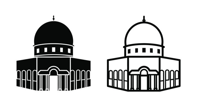 Two black and white line art depictions of the dome of the rock