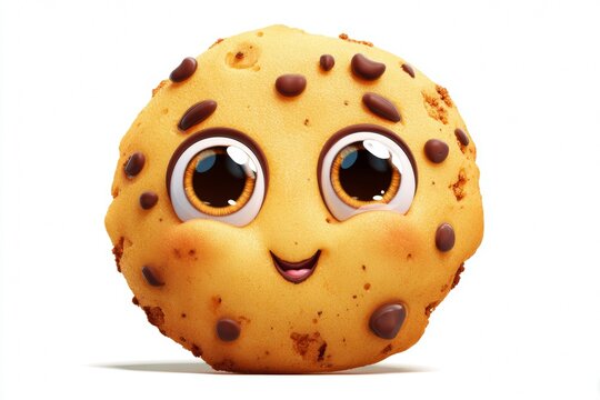 Cookie with face resembling a cookie monster, deliciously sweet and chewy.