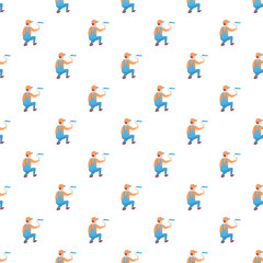 Fototapeta premium Worker holding a paint roller engaged in renovation or construction work repeating pattern