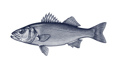 Fototapeta premium Detailed illustration of a sea bass with intricate scales and fins