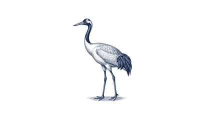 Fototapeta premium Elegant crane illustration with detailed feathers on white background