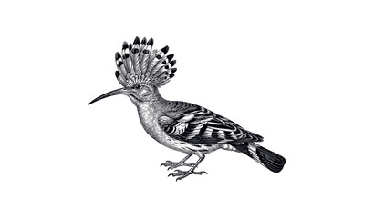 Obraz premium Detailed black and white illustration of hoopoe bird with intricate plumage