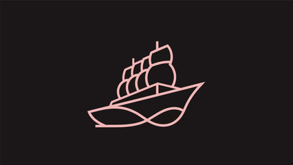 Pink sailing ship icon on black background © Golden