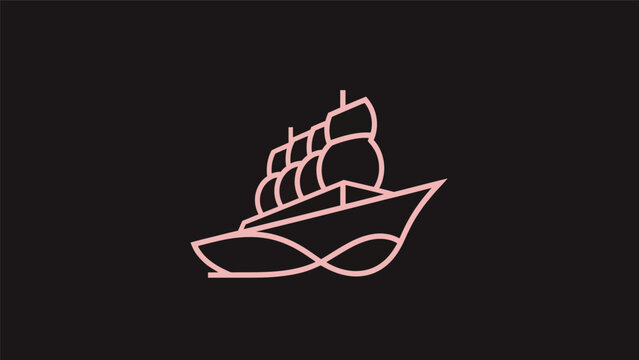Pink sailing ship icon on black background