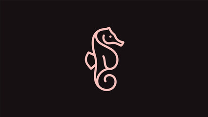Fototapeta premium Pink seahorse outline on black background